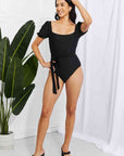 Marina West Swim Salty Air Puff Sleeve One-Piece in Black
