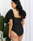 Marina West Swim Salty Air Puff Sleeve One-Piece in Black
