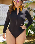 Zip Up Long Sleeve One-Piece Swimsuit