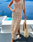 Openwork Slit Scoop Neck Sleeveless Cover Up