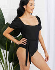 Marina West Swim Salty Air Puff Sleeve One-Piece in Black