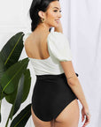 Marina West Swim Salty Air Puff Sleeve One-Piece in White/Black