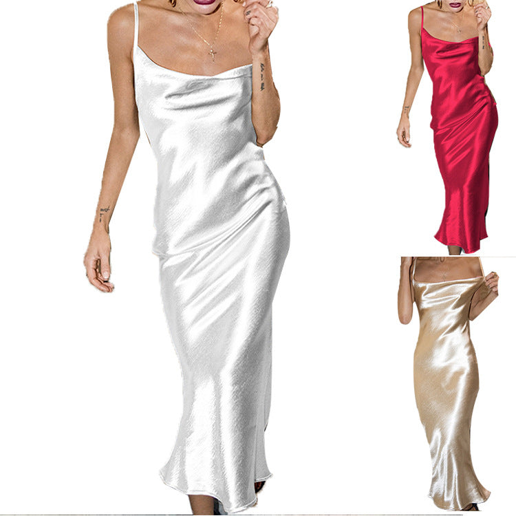 Satin Spaghetti Strap Dress - Perfect Beach Wedding Attire