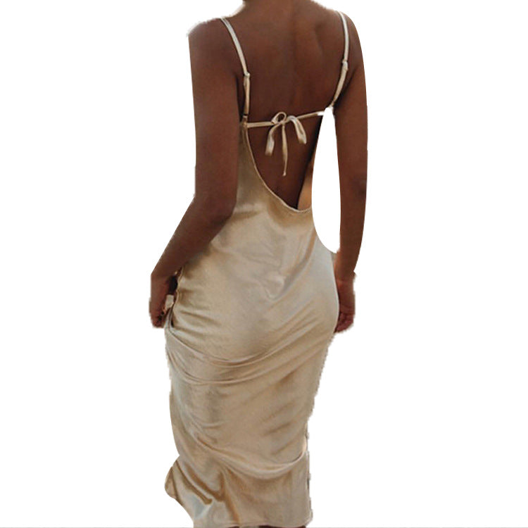 Satin Spaghetti Strap Dress - Perfect Beach Wedding Attire