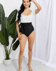 Marina West Swim Salty Air Puff Sleeve One-Piece in White/Black