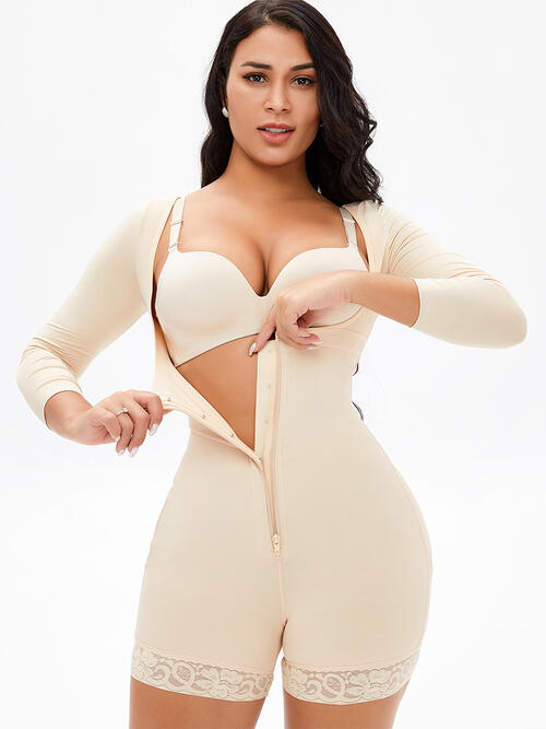 Zip Up, Lace, Long Sleeve, Shapewear