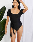 Marina West Swim Salty Air Puff Sleeve One-Piece in Black