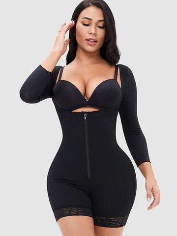 Zip Up, Lace, Long Sleeve, Shapewear