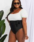 Marina West Swim Salty Air Puff Sleeve One-Piece in White/Black
