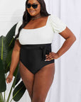 Marina West Swim Salty Air Puff Sleeve One-Piece in White/Black